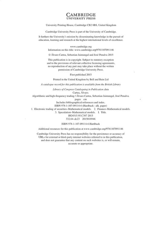 算法交易与高频交易 阿尔瓦罗·卡斯特亚,塞巴斯蒂安·加胡门加尔,何塞·佩纳尔瓦 (英文电子书)