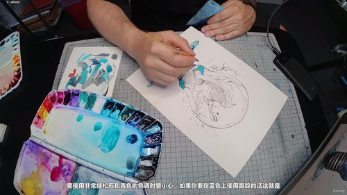 水彩画灯泡里的锦鲤 (英文课程中文字幕)
