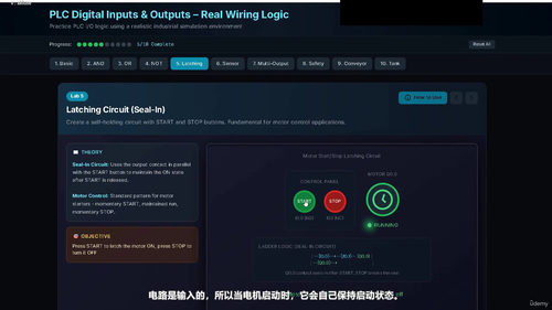 PLC数字量输入输出实操教程——实物接线逻辑虚拟仿真实验 (英文课程中文字幕)