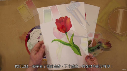 [中字]水彩自信绘：红郁金香专题课（中文字幕英文视频教程）