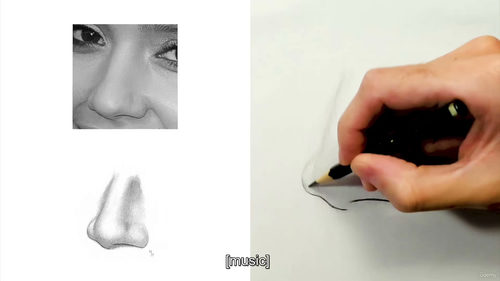 石墨笔写实鼻子绘画教程