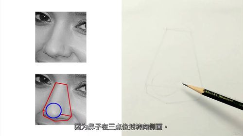 石墨笔写实鼻子绘画教程