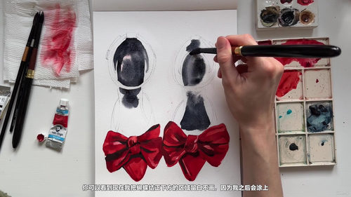 水彩时尚插画：红色配饰绘制秘籍 (英文课程中文字幕)