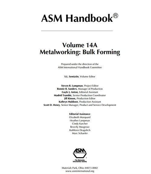 ASM 手册：第 14A 卷 金属加工 —— 体积成形  (