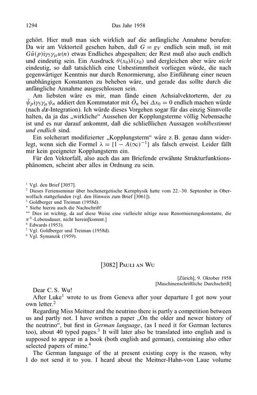 沃尔夫冈·泡利科学书信集 第四卷第四部分B：1958年 (英文电子书)